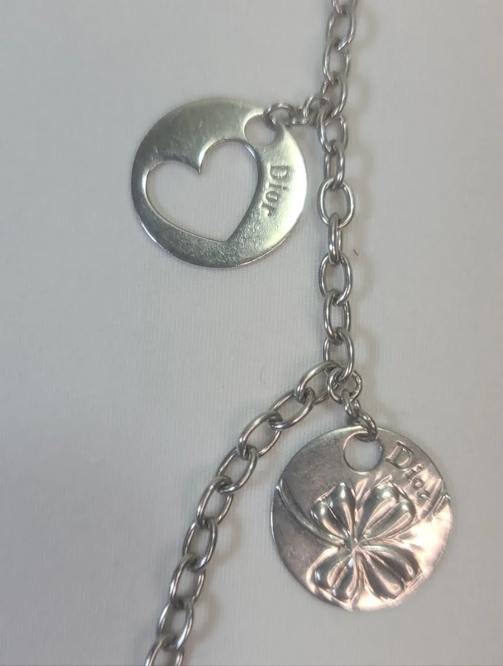 Dior Paris Butterfly & Hearts Charms Two Tiered 925 Sterling Silver Necklace